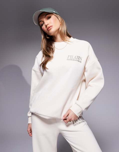 South Beach Pilates crew neck sweater in cream - view 1