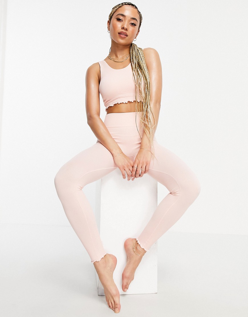 South Beach - Pink sømløse fitness-leggings med flæsekant-Lyserød