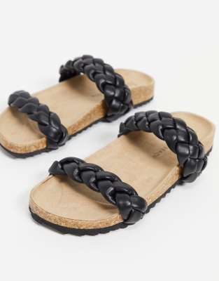 South Beach plaited double strap slides in black | ASOS