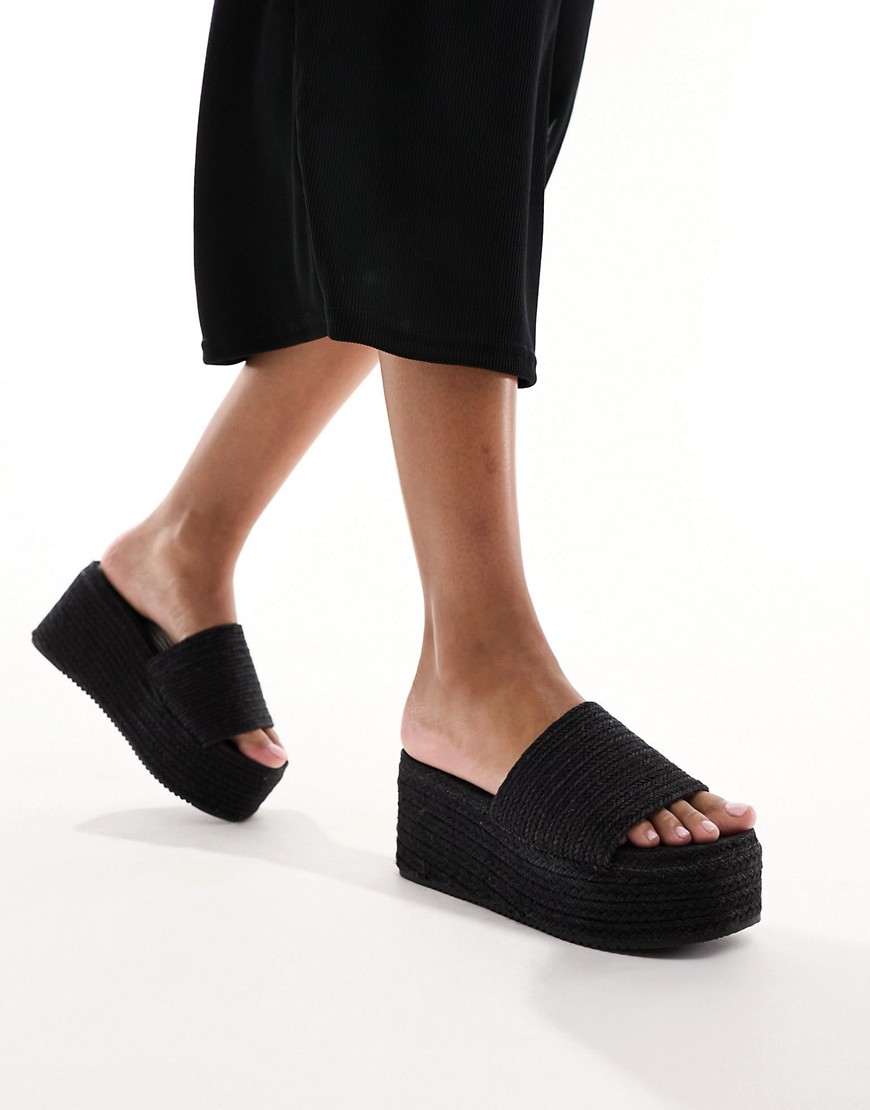 platform espadrille mules sandals in black
