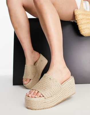 South Beach platform espadrille wedge sandals in natural