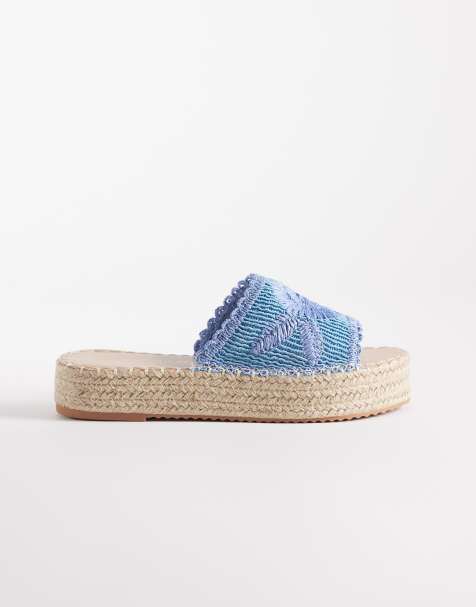 South Beach platform sandals in blue raffia - view 1