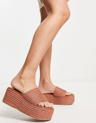 platform wedge espadrille sandal in tan-Brown