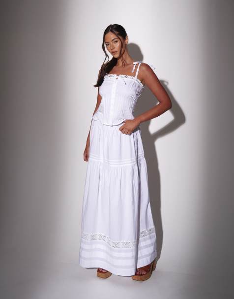 South Beach Pleat detail tiered maxi skirt in white - view 1