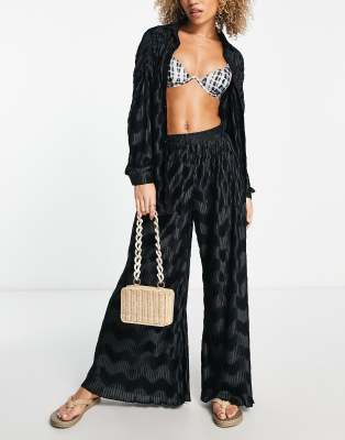 South Beach pleated wide leg trouser in black - ASOS Price Checker
