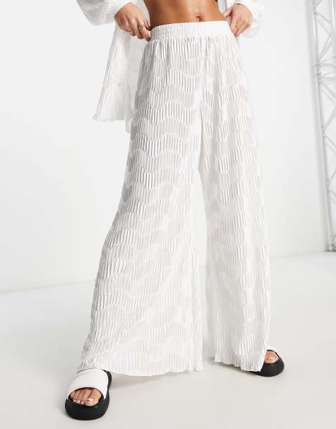 South Beach pleated wide leg trouser in white