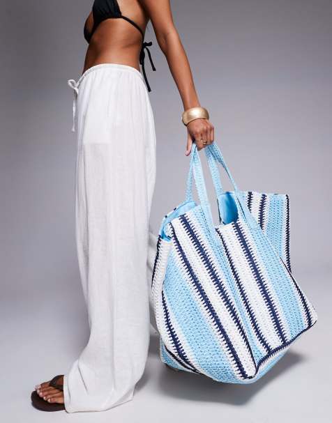 South Beach – Pleciona torebka na ramię oversize w niebieskie paski - view 1