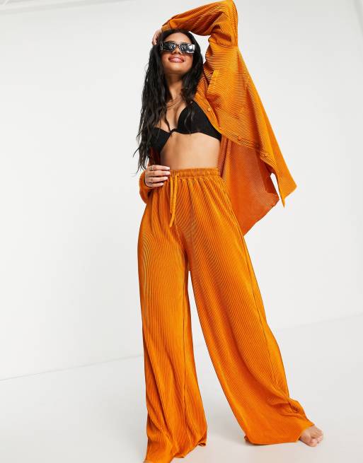 South Beach plisse beach trouser in high shine copper 