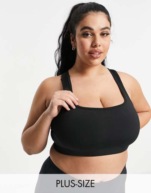 South Beach Plus - Brassière de sport à encolure carrée et bretelles croisées dans le dos pour activités à faible impact - Noir