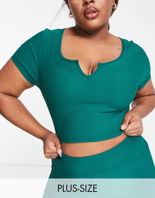 South Beach Plus cap sleeve crop top in forest green | ASOS