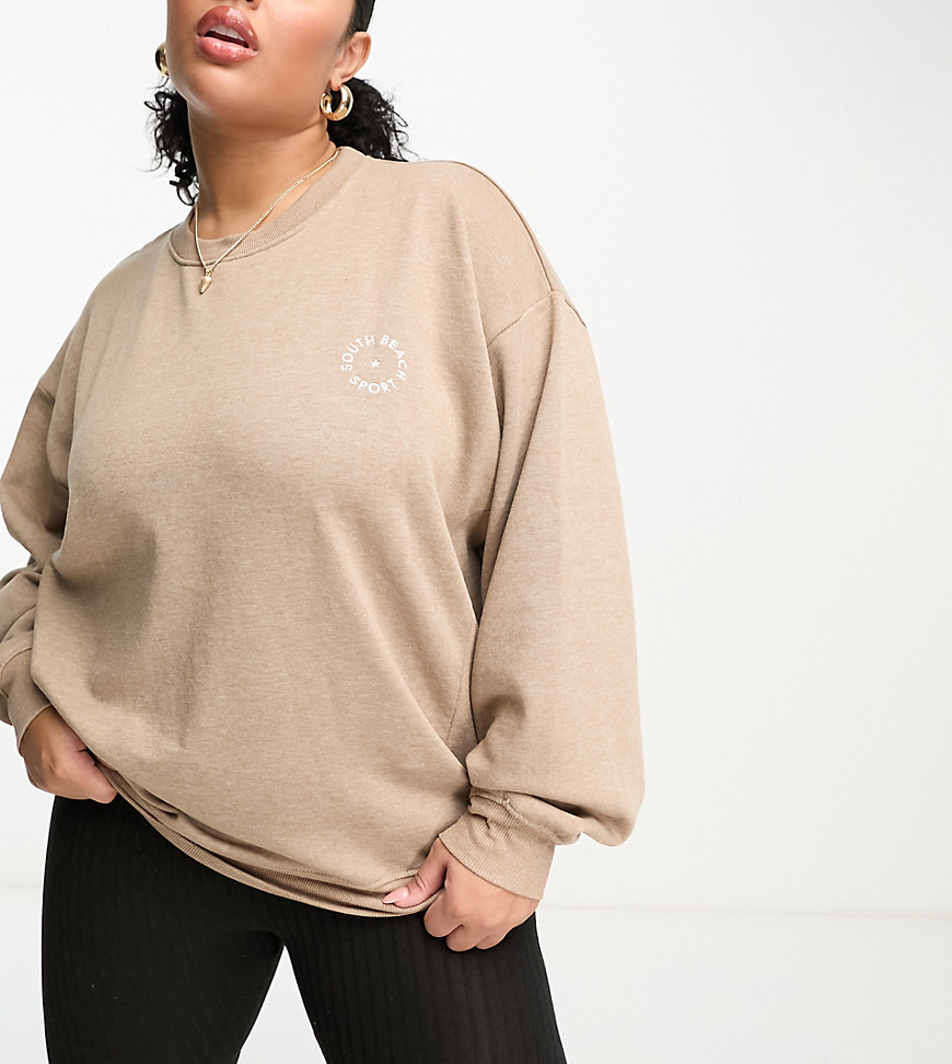 South Beach Plus crew neck sweat in brown marl