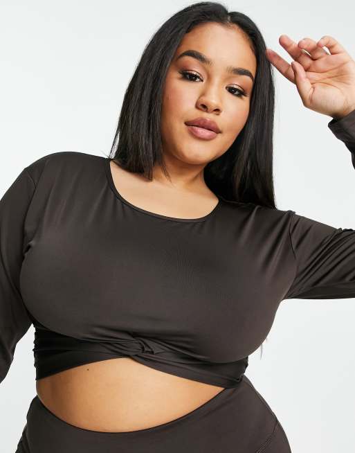 South Beach Plus - Crop top da yoga a maniche lunghe, colore nero, 3 di 4