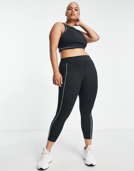 South Beach Plus - Cropped hemdje van polyester met racer hals en contrasterende biezen in zwart , 4 van 4