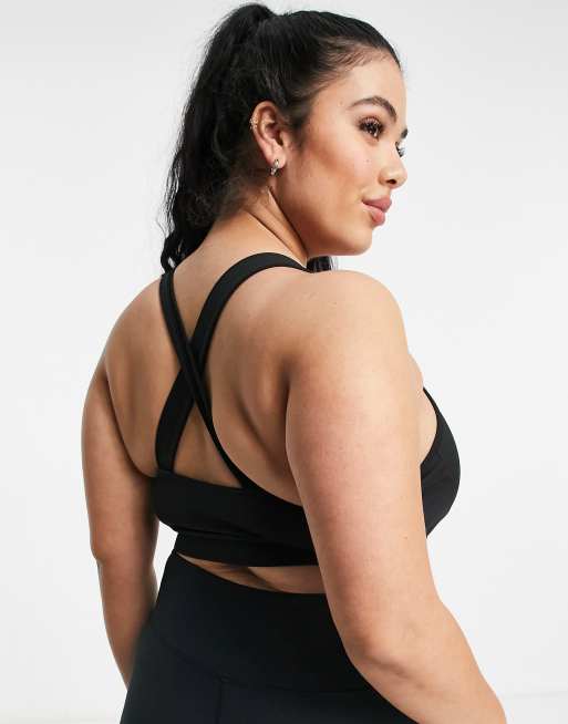 South Beach Plus cross-back square neck light support sports bra in black, 2 of 4