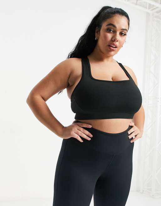 South Beach Plus cross back square neck sports light support sports bra in black, 3 of 4