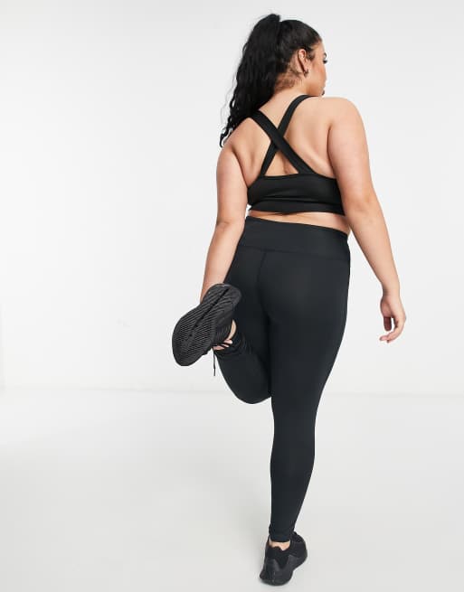 South Beach Plus cross back square neck sports light support sports bra in black, 4 of 4
