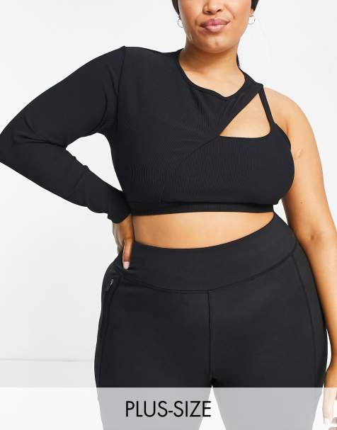 South Beach Plus cut out one shoulder long sleeve top in black