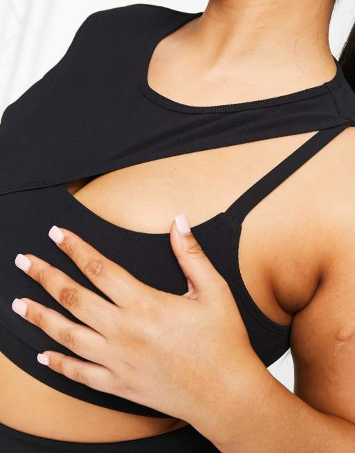 South Beach Plus cut out one shoulder long sleeve top in black , 3 of 4