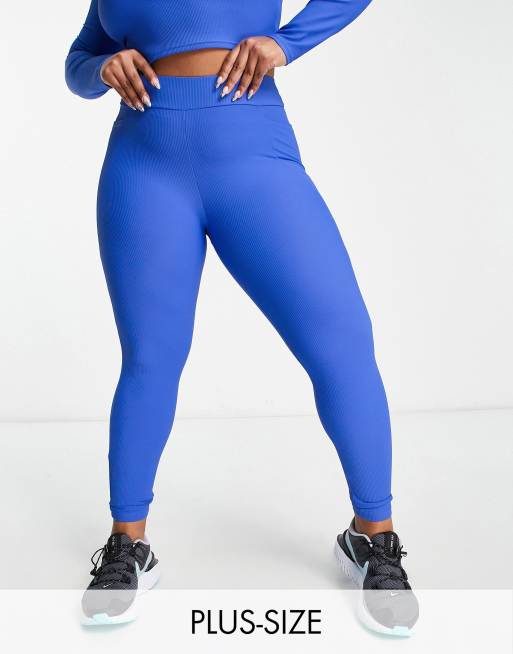 South Beach Plus - Geribbelde legging in kobaltblauw