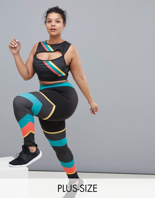 South Beach Plus Gym Leggings In Rainbow Stripe