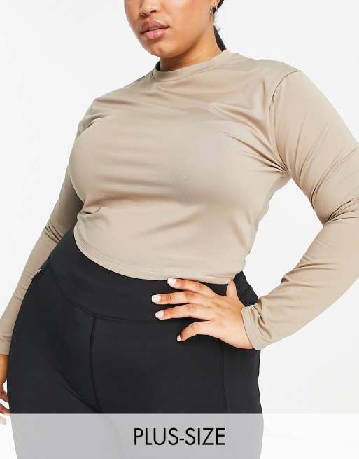 South Beach Plus high neck long sleeve top in stone 