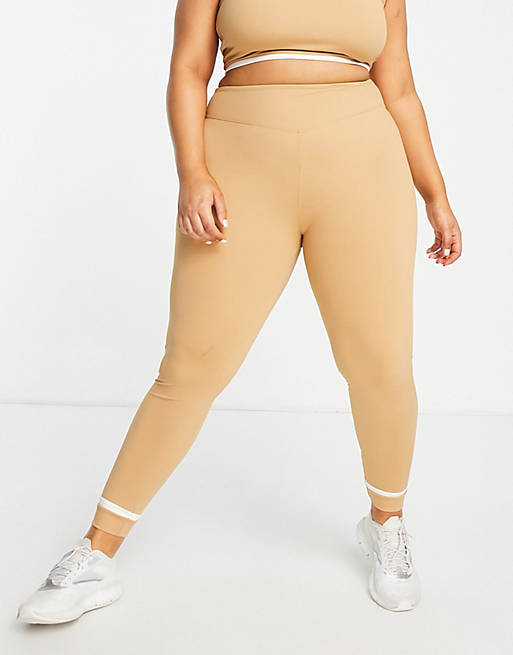 South Beach Plus high rise leggings with contrast ankle stripe in sand
