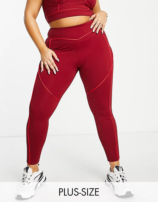  South Beach Plus high waisted leggings in burgundy with contrast seams 