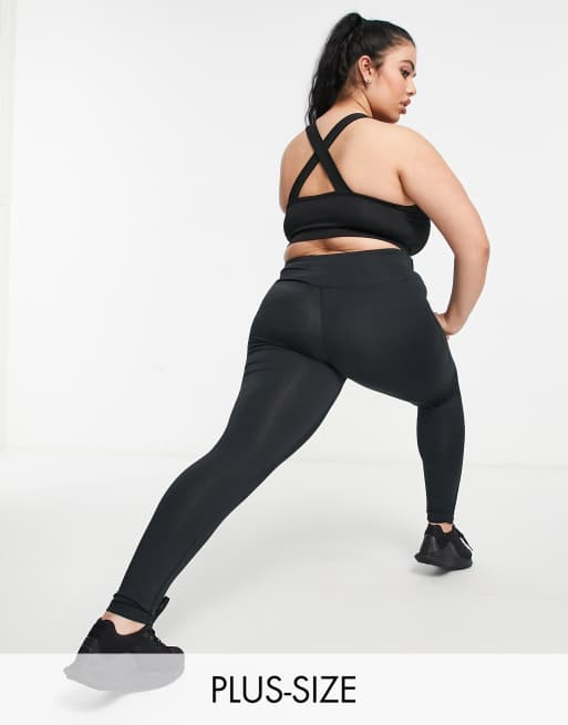 South Beach Plus - Højtaljede leggings i sort ribstrik