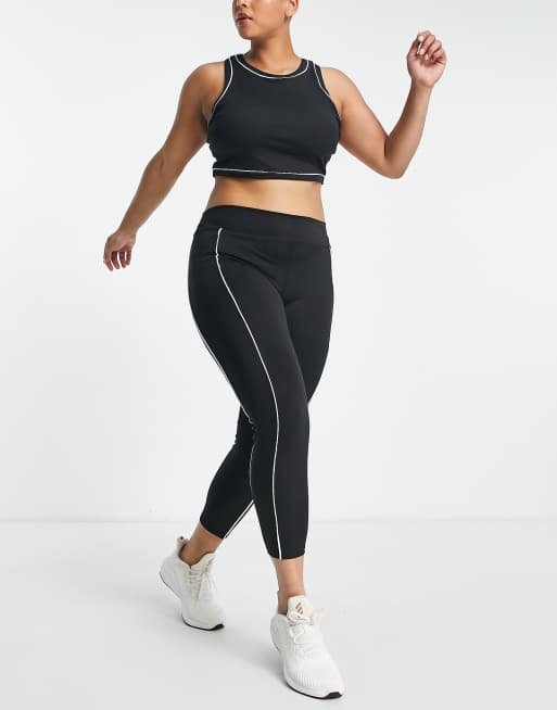South Beach - Plus - Legging van polyester met hoge taille in zwart met contrasterende biezen 