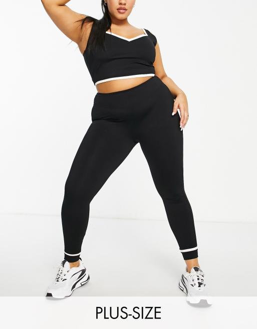 South Beach Plus - Leggings neri a vita alta con riga a contrasto sulla caviglia 