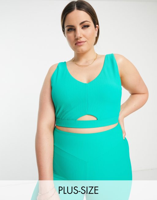 South Beach light support cutout rib bra with matching leggings in bright  green