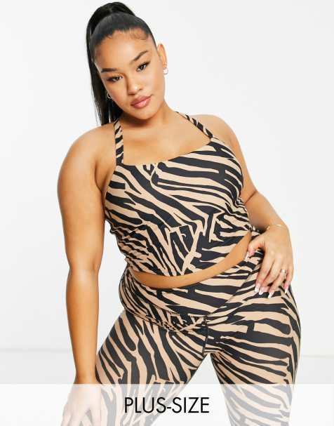 South Beach Plus light support strappy longline sports bra in zebra print 