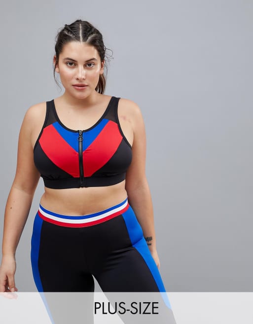 South Beach Plus Mesh Insert Zip Front Bra Top ASOS