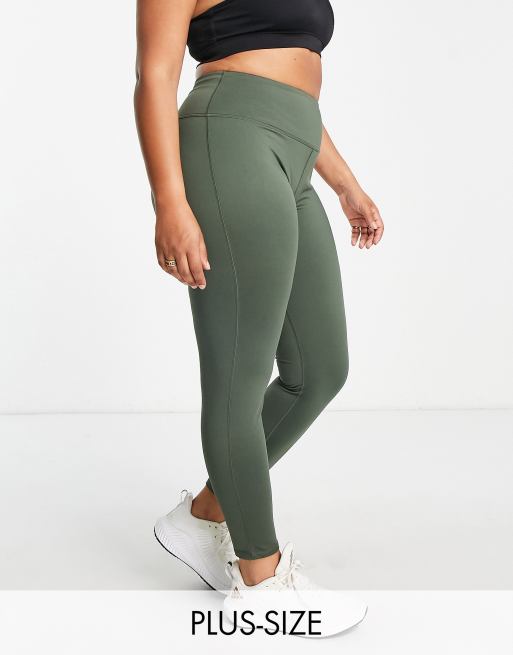 South Beach Plus - Olivengrønne højtaljede leggings med fleece bagpå 