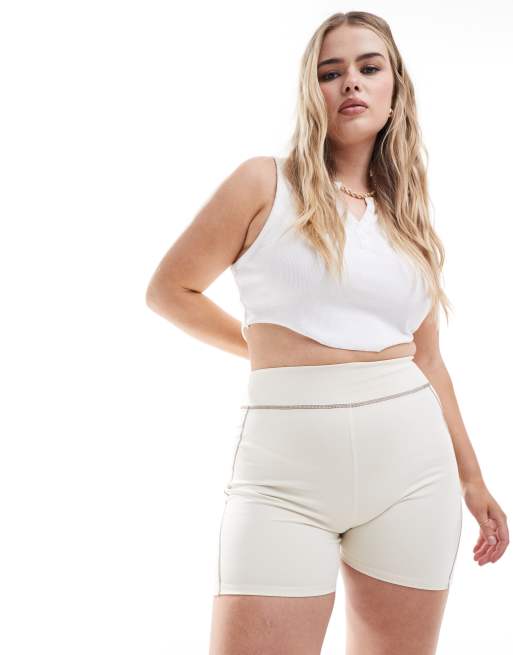 South Beach Plus overlock stitch shorts in cream