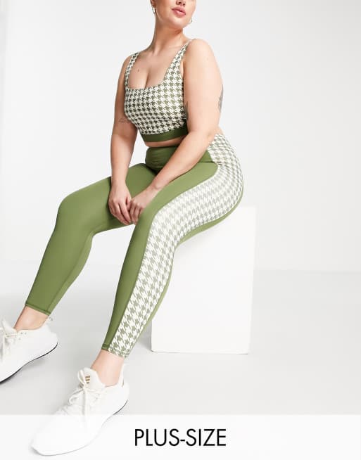 South Beach paneled houndstooth leggings in khaki