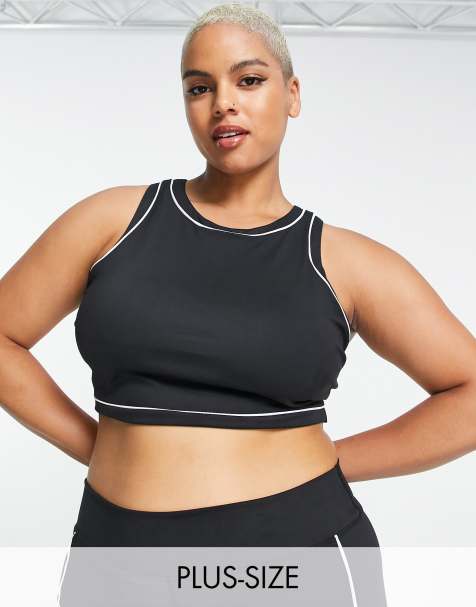 South Beach Plus polyester crop racer front vest in black with contrast binding - view 1