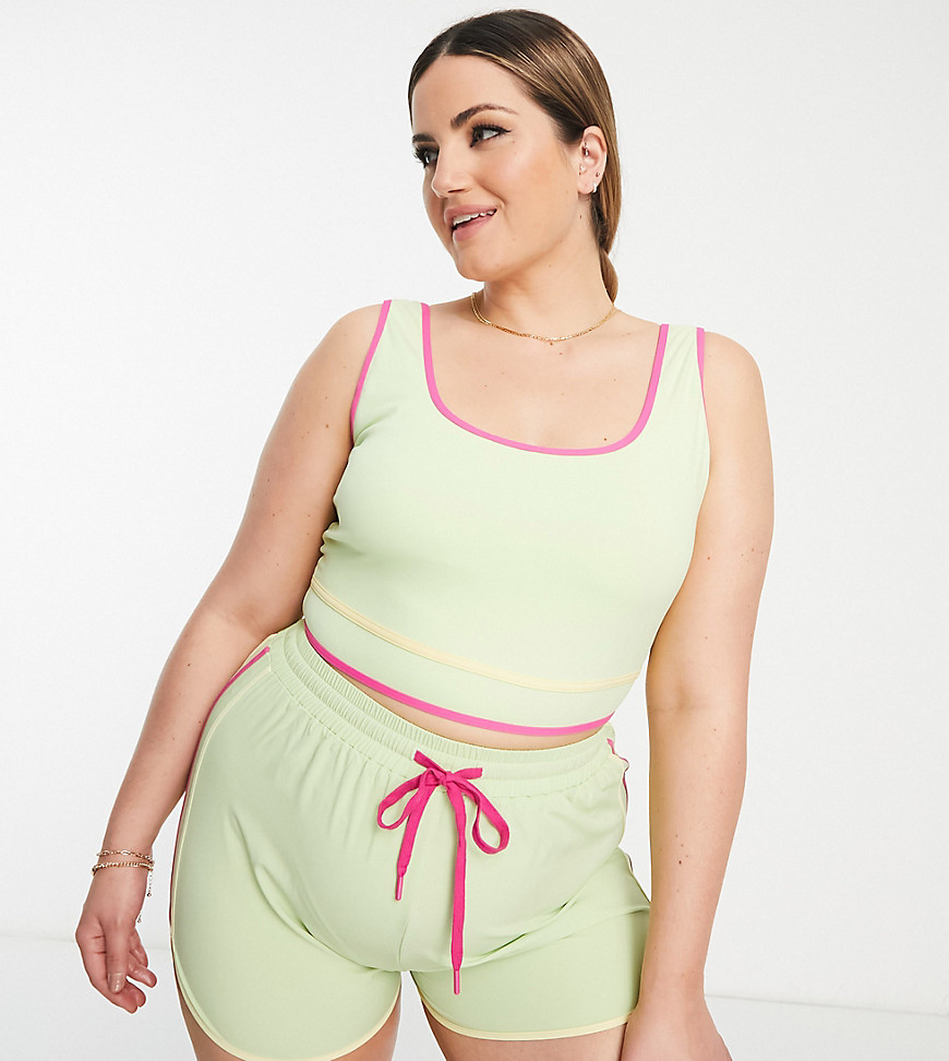 Plus-size top by South Beach Exclusive to ASOS Square neck Sleeveless style Contrast piping Cropped length Regular fit
