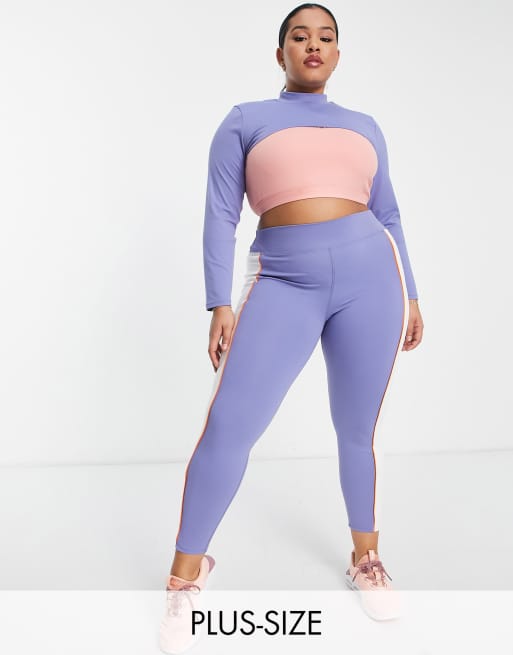 South Beach Plus polyester panelled high waisted leggings in blue  