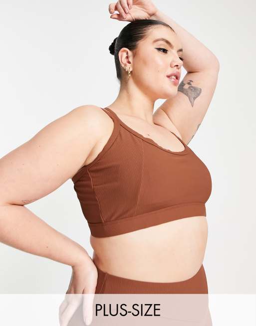 South Beach Plus - Reggiseno sportivo con fascette sottili e sostegno leggero, colore cappuccino