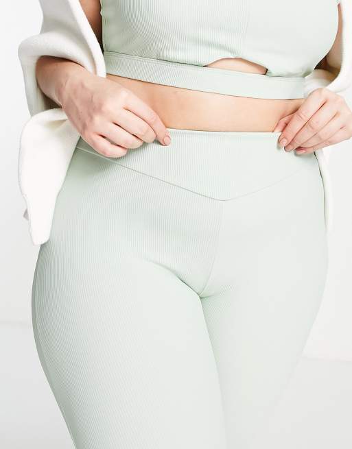 South Beach Plus - Salviegrønne højtaljede leggings i ribstrik, 3 af 4