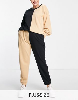 South Beach Plus spliced oversized joggers in black and camel