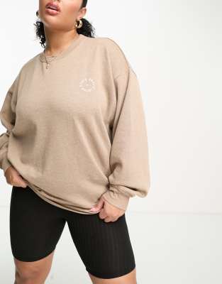 South Beach Plus - Sweatshirt in meliertem Braun mit Rundhalsausschnitt-Brown