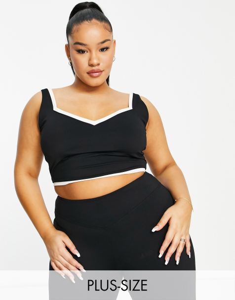 South Beach Plus sweetheart neckline crop tank in black - view 1