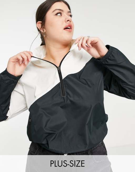 South Beach - Plus - Windjack met kleurvlakken in zwart en wit 
