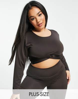 asos South Beach Plus yoga long sleeve crop top in black