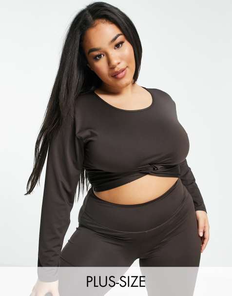 South Beach Plus yoga long sleeve crop top in black - view 1