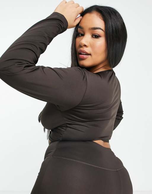 South Beach Plus yoga long sleeve crop top in black, 2 of 4
