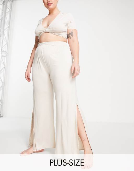 South Beach Plus - Yogabroek met wijde pijpen in crème