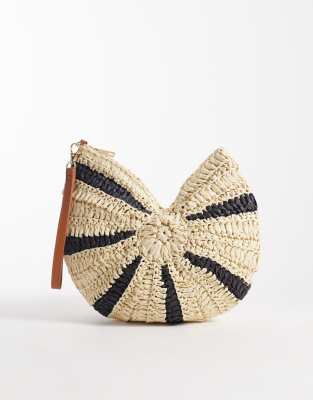 South Beach - Pochette au crochet à rayures avec coquillage - Noir et blanc-Neutre